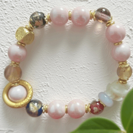 Bracelet: Pink Porcelain Green Fox with Ash (up to 17 talismans) H168