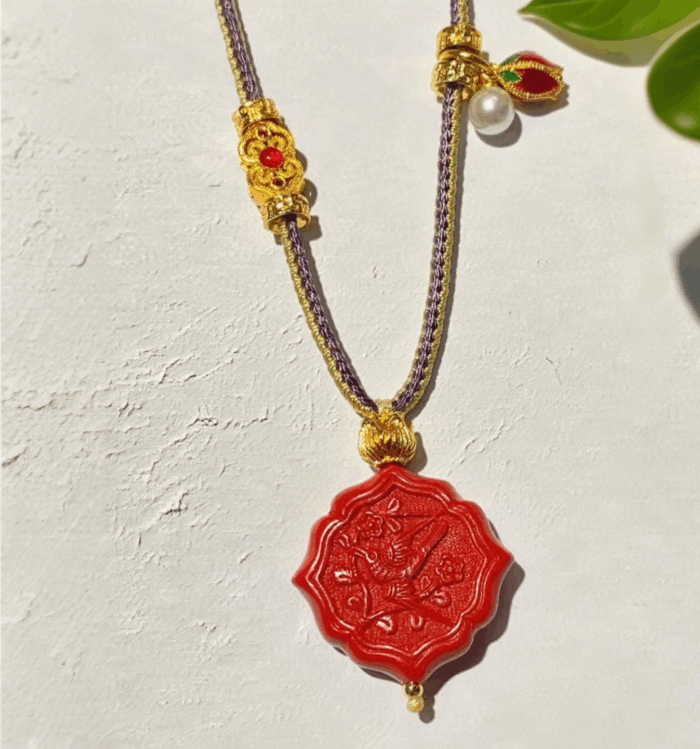 Cinnabar-Necklace-Joyful-Brow-Good-Luck-Comes-Cinnabar-Talisman-H157 Cinnabar Necklace: Joyful Brow, Good Luck Comes Cinnabar Talisman H157 - Image 1