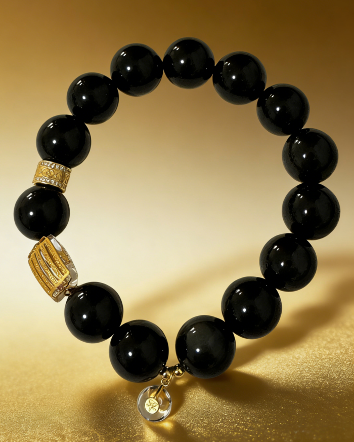 Luminous Heart Silver Guardian Obsidian Bracelet C02 - Image 1